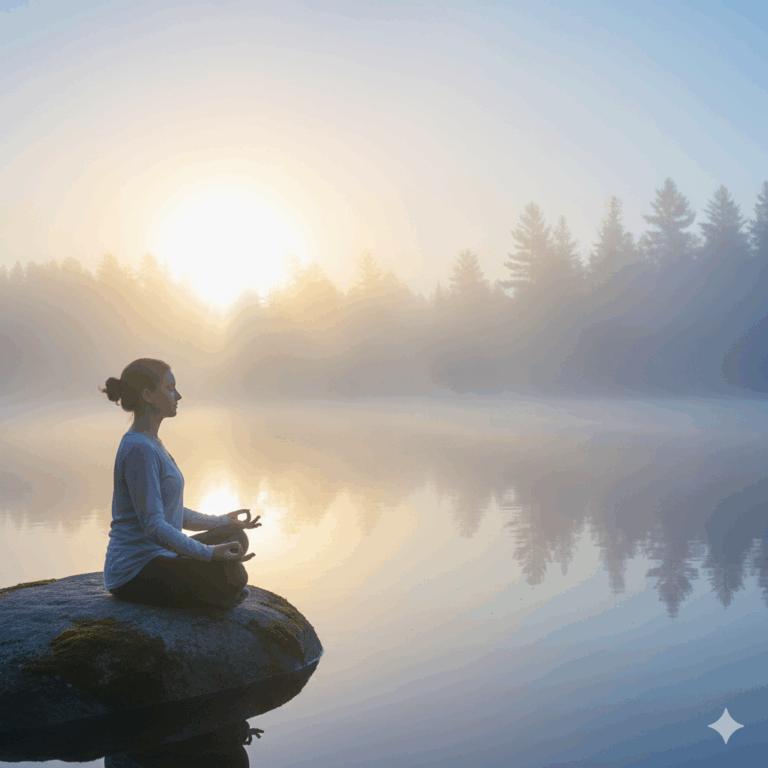 Meditação tranquila à beira do lago.