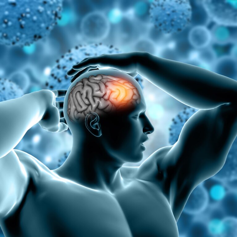 Ilustração mostrando a conexão entre corpo e cérebro representando energia vital e bem-estar.